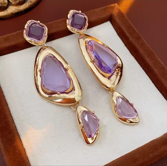Anthropologie Jewelry - Gold and Purple Drop Earrings